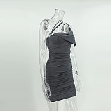 Solid Spaghetti Strap Ruched Bodycon Dresses MS-1697