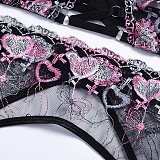 Lace Embroidery Garter Bralette Lingerie Set SHFE-w576