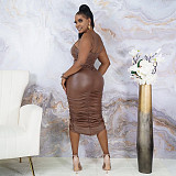 Cut Out Spaghetti Straps Ruched Bodycon Dresses OSS-21486