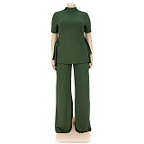 Casual Short Sleeve Shirt and Wide Leg Pants Set ASL-7070
