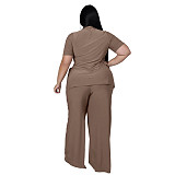 Casual Short Sleeve Shirt and Wide Leg Pants Set ASL-7070