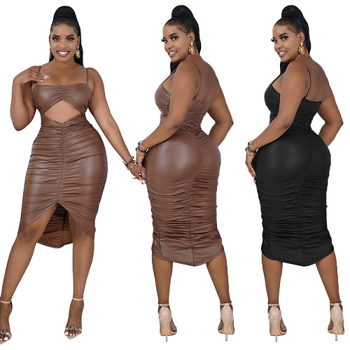 Cut Out Spaghetti Straps Ruched Bodycon Dresses OSS-21486