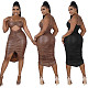 Cut Out Spaghetti Straps Ruched Bodycon Dresses OSS-21486