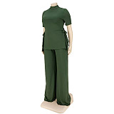 Casual Short Sleeve Shirt and Wide Leg Pants Set ASL-7070
