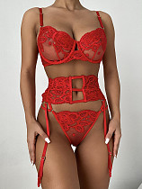 Red 3pcs Lace Embroidery Bra and Panty Sets SHFE-W541
