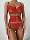 Red 3pcs Lace Embroidery Bra and Panty Sets SHFE-W541