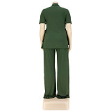 Casual Short Sleeve Shirt and Wide Leg Pants Set ASL-7070