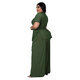 Casual Short Sleeve Shirt and Wide Leg Pants Set ASL-7070