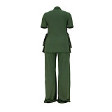 Casual Short Sleeve Shirt and Wide Leg Pants Set ASL-7070