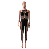 Sheer Mesh Patchwork Sleeveless Cut Out Jumpsuit NIK-269