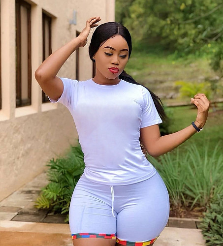 Solid Color Short Sleeve T-shirt and Shorts Outfit WA-77411