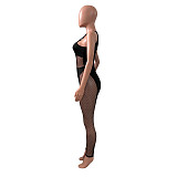 Sheer Mesh Patchwork Sleeveless Cut Out Jumpsuit NIK-269