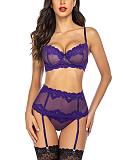3pcs See-through Mesh Strappy Bralette Set with Garter Belt SHFE-S196
