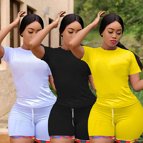 Solid Color Short Sleeve T-shirt and Shorts Outfit WA-77411