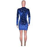 Flocking Zipper Long Sleeve Slim Fit Bodycon Dress SH-390161