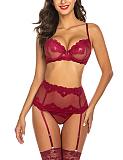 3pcs See-through Mesh Strappy Bralette Set with Garter Belt SHFE-S196