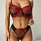 Red Floral Embroidery Mesh Bra and Panty Set SHFE-W539