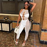 Sheer Mesh Patchwork Sleeveless Cut Out Jumpsuit NIK-269