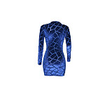 Flocking Zipper Long Sleeve Slim Fit Bodycon Dress SH-390161