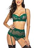 3pcs See-through Mesh Strappy Bralette Set with Garter Belt SHFE-S196