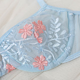 Light Blue Embroidery Mesh Bralette Set SHFE-W533