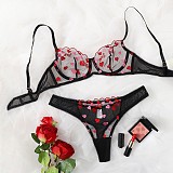Black Mesh Embroidered Bra and Panty Set SHFE-W537