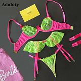 Mesh Splicing Bralette Set with Garter Belt SHFE-W513