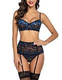 3pcs Seductive Trim Bralette Set with Garter Belt SHFE-S191