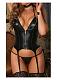 Black PU Leather Zipper 3pcs Lingerie Sets SHFE-8098