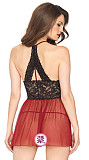 Red Mesh Lace Splicing Babydoll Set SHFE-W380