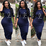 Striped Print 3/4 Sleeve Skinny Maxi T Shirt Dress YS-8855