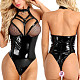 Black PU Leather Halter Hollow Out Teddy SHFE-8123