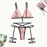 Pink Lace Strappy Plunge Bralette Set SHFE-S193
