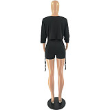 Short Sleeve O-Neck Crop Top+Biker Shorts Set FOS-8116