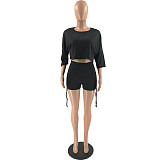 Short Sleeve O-Neck Crop Top+Biker Shorts Set FOS-8116
