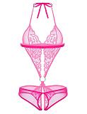 Halter Sheer Buckle Teddy Lingerie TLJ-159