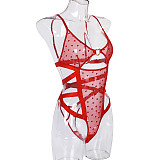 Transparent Mesh Cutout Heart Print Teddy TLJ-543
