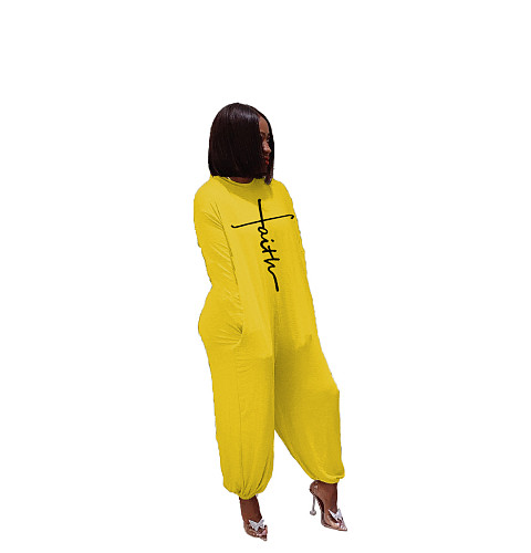 Letter Print Long Sleeve Loose Jumpsuit ZAND-31181
