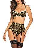 3pcs Seductive Trim Bralette Set with Garter Belt SHFE-S191
