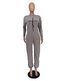 Letter Print Long Sleeve Loose Jumpsuit ZAND-31181