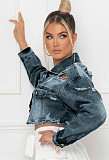 Frayed Ripped Hole Denim Bombers Jacket LX-3526