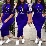 Striped Print 3/4 Sleeve Skinny Maxi T Shirt Dress YS-8855