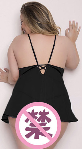 Plus Size See-through Sheer Strappy Babydoll Set