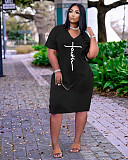 Faith Letter Print V-neck Pocket Short Sleeve Dress TK-6215