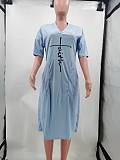 Faith Letter Print V-neck Pocket Short Sleeve Dress TK-6215