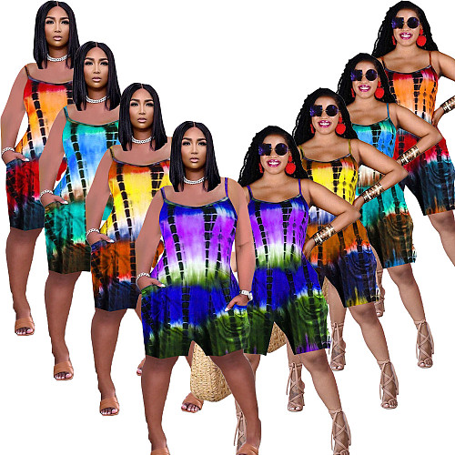 Tie Dye Gradient Spaghetti Strap With Pocket Romper NM-8360