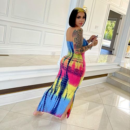 Tie Dye Skinny Strapless Maxi Dresses ZAND-31186