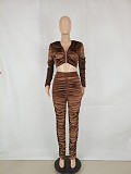 Velvet Zipper Hooded Jacket and Ruched Pants Set FE-194
