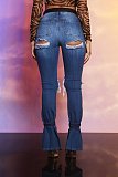 Retro Solid Ripped Hole High Waist Denim Pants LX-6885