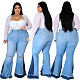 High Waist Patchwork Denim Flare Jeans Pants HSF--2368